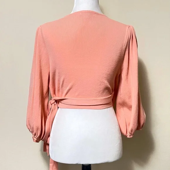 MISSGUIDED new Pink True Wrap Around Straps Crop Balloon Sleeves Knit Top 10/12 - Picture 11 of 16